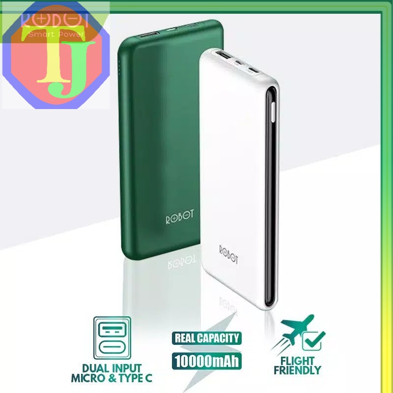 PowerBank ROBOT 10000mah Power bank RT180 Dual Input Port Type C & Micro USB Original Samsung,Oppo,V
