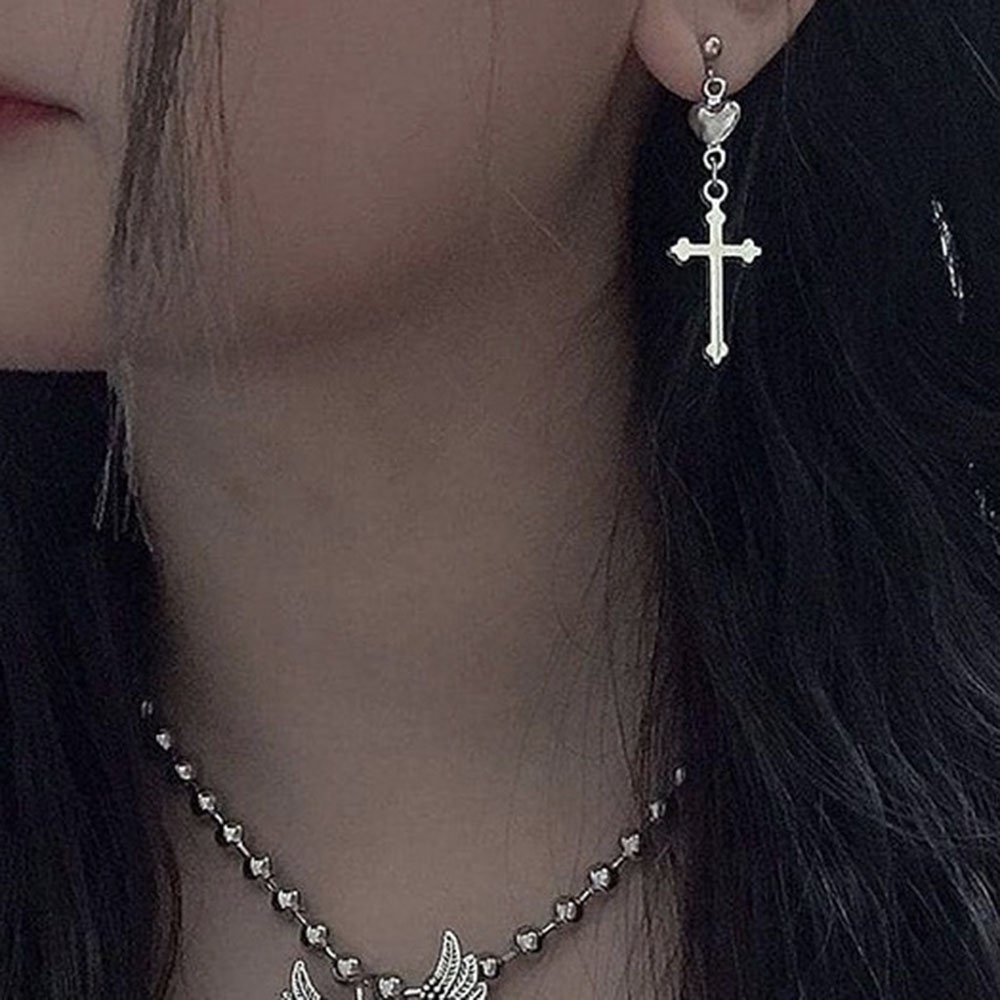 1pasang woman fashion punkstyle heart cross pendant Studs earring Menjuntai Perhiasan