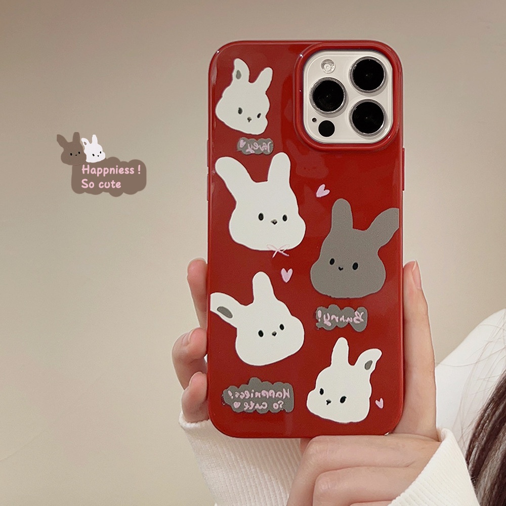 IPHONE Ins Lucu Kelinci Putih Claret Case Untuk Iphone14 11 12 13 X XS XR PRO MAX Casing Cover Pelindung AT0007