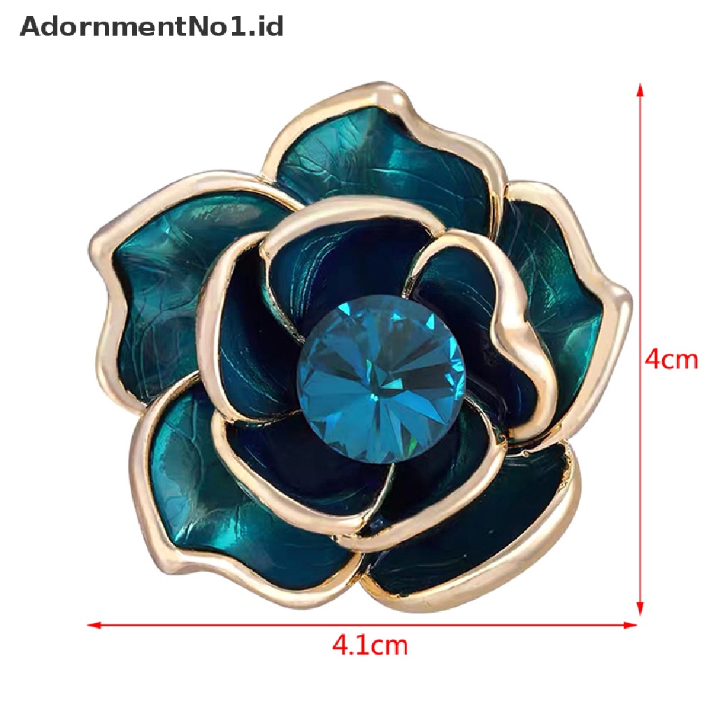 [AdornmentNo1] Bros Bunga Camelia Berlian Imitasi Biru Untuk Wanita Pin Enamel Pin Kerah Elegan [ID]