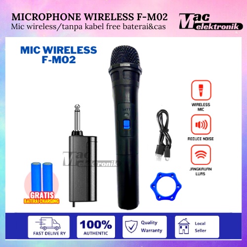 Mic Wireless Single F-M02 / PROFESIONAL WIRELESS MICROPHONE KARAOKE JARAK 30 METER