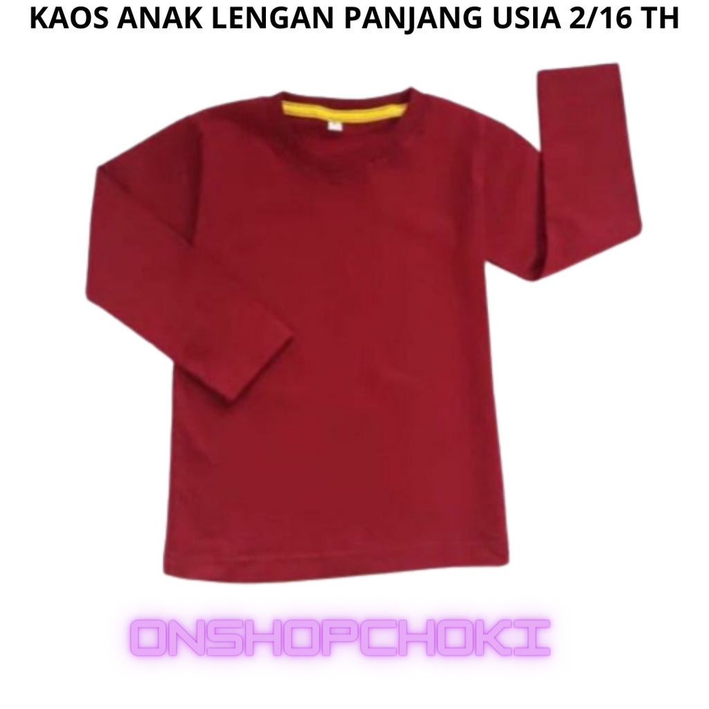 Kaos Polos Lengan Panjang Anak Ideal Usia 2-16th Cotton Combed