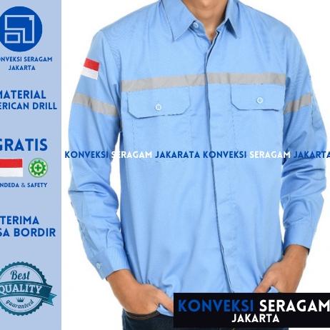 Terlaris AAK Baju Kemeja Safety K3 Lengan Panjang   Kerja Atasan Wearpack Werpack Werpak Proyek Tambang Warna Biru Telur Asin Muda Langit  Pria Wanita  Konveksi  Jakarta ✣ ✣