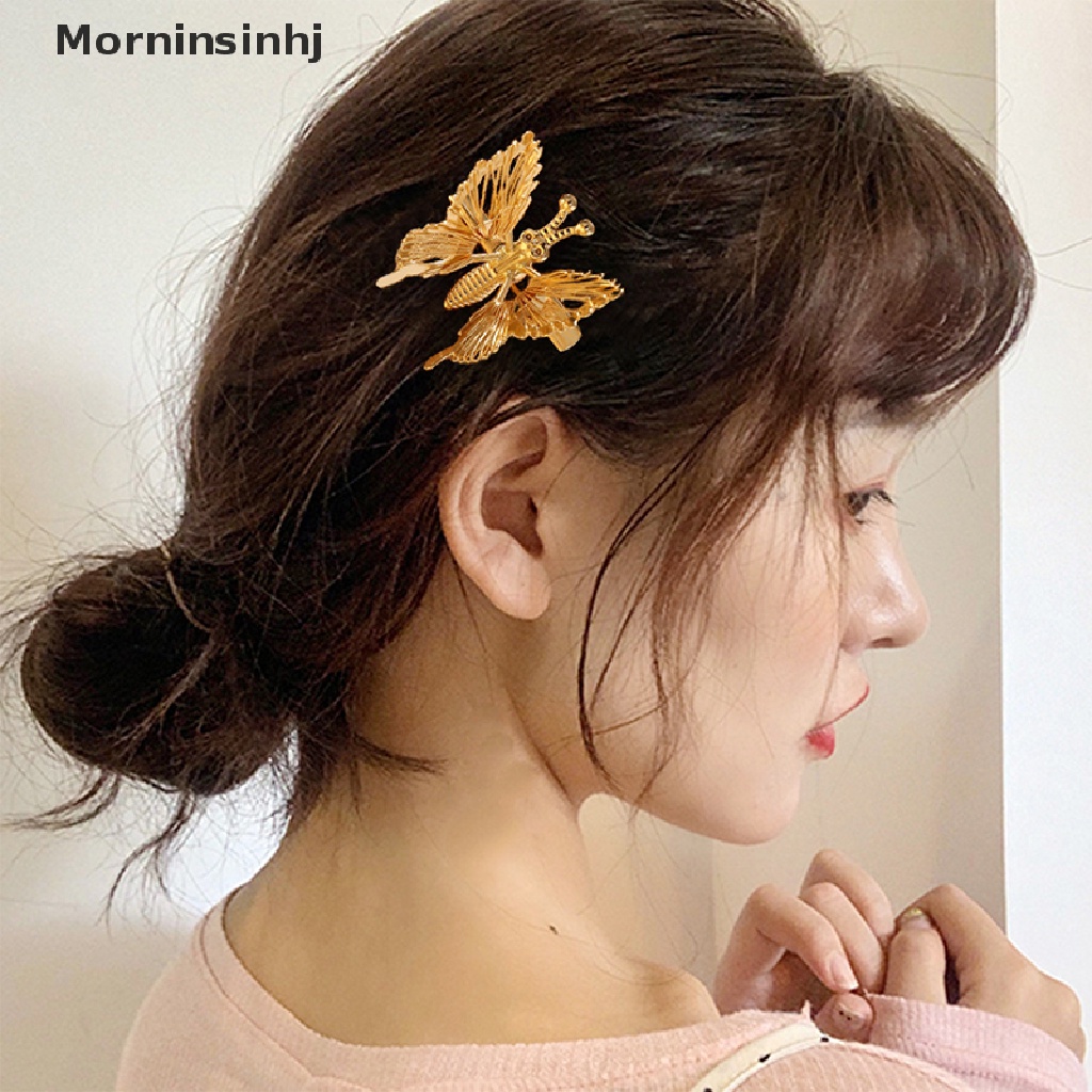 Mornin Jepit Rambut Kupu-Kupu Bergerak Lucu Emas Aksesoris Rambut Vintage Barrettes id