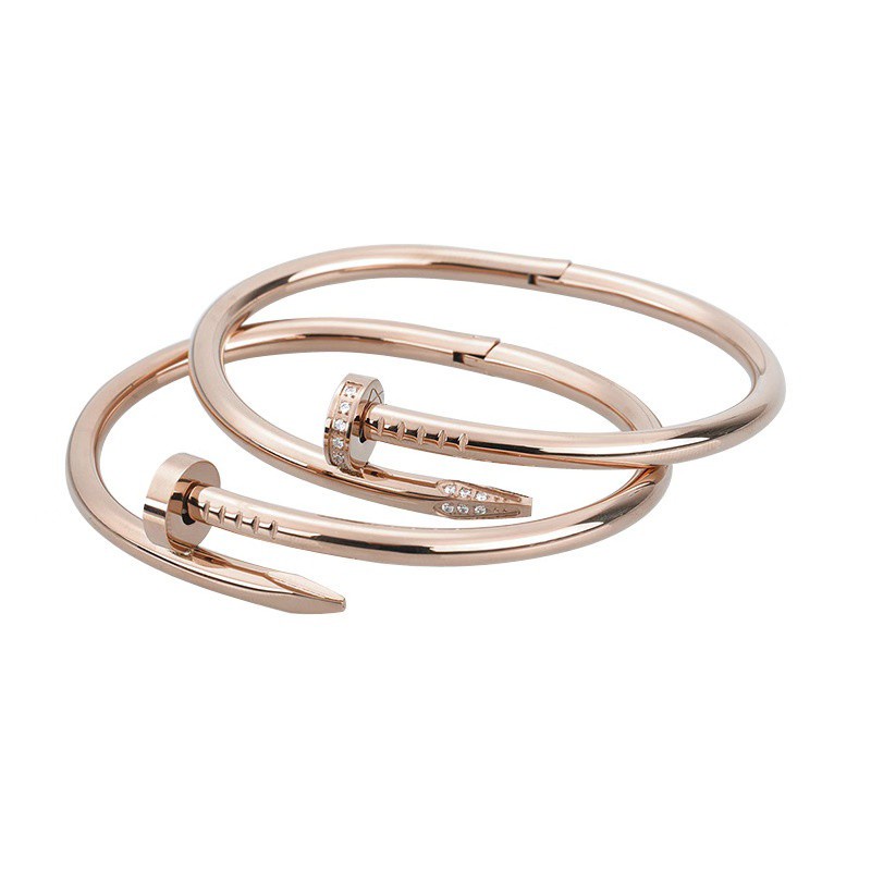 Gelang Titanium Steel Lapis Rose Gold 18K Hias Berlian Zircon Untuk Pria / Wanita