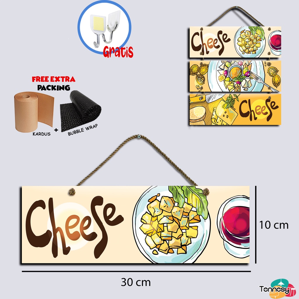 TENNESY Hiasan Dinding Dapur Cheese Food 3 Susun Dekorasi Dinding Dapur Kitchen Pajangan Kayu Poster Dekorasi Rumah