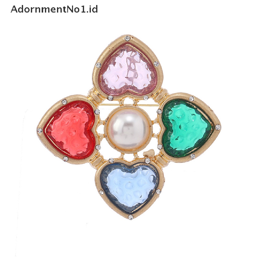 [AdornmentNo1] Baroque Colorful Heart Cross Bros Pin Vintage Didesain Bros Untuk Wanita Retro Pin Pakaian Syal Klip Perhiasan Hadiah [ID]