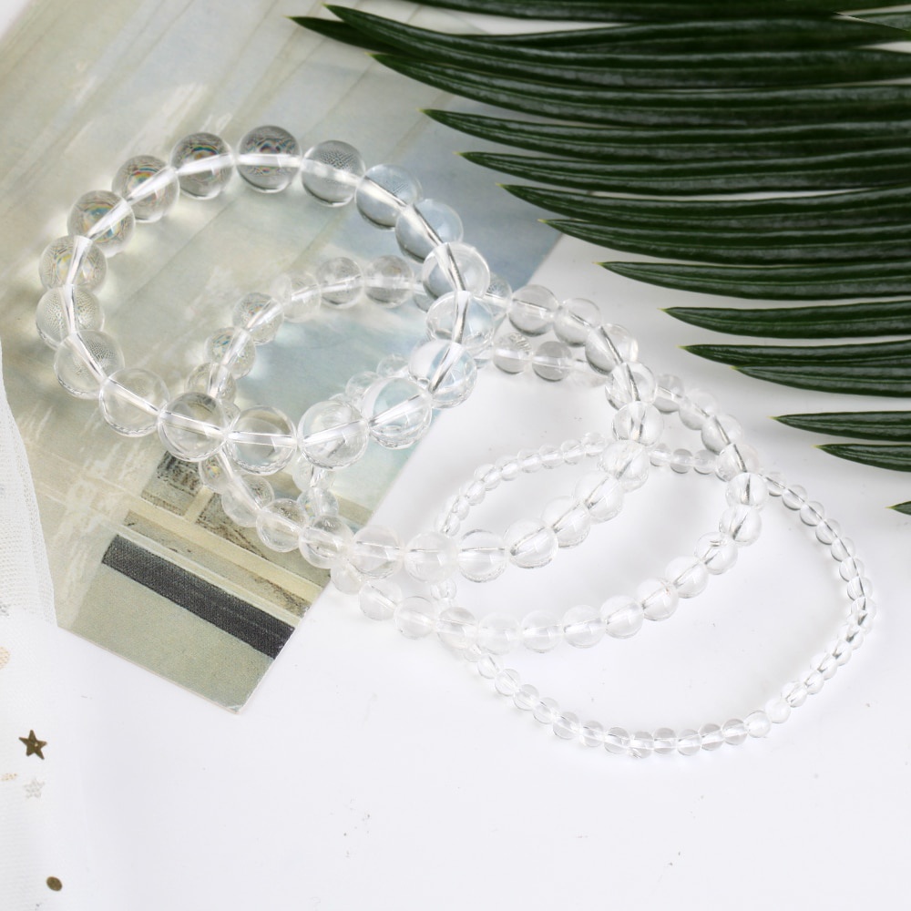 Gelang Natural White Clear Quartzs Crystals Stone Bracelet 6 8 10mm