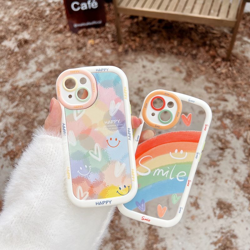 Rainbow Smile Puff Case iPhone 11 12 13 14 Pro Max 14 Plus Women's Cute Happy Love Pretty Friends Gifts Soft Casing Cover