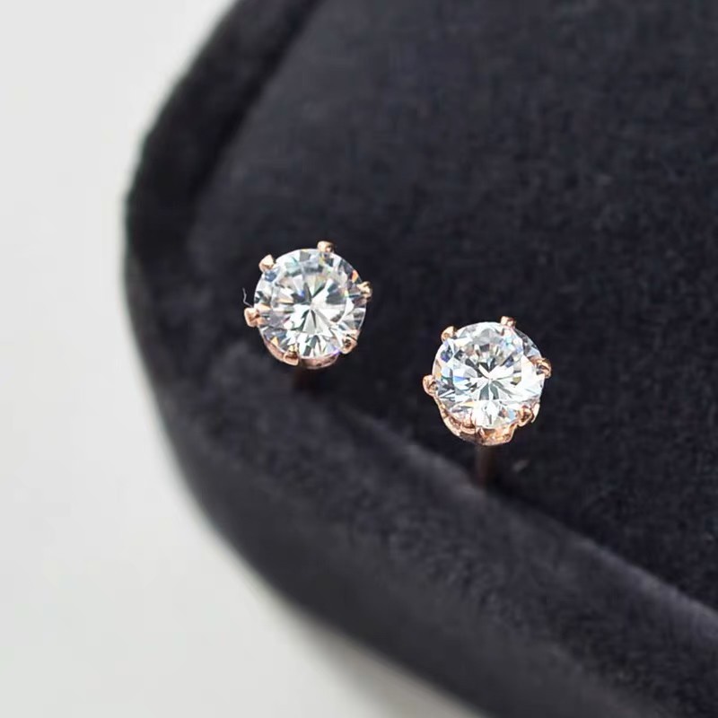 Anting Tusuk Gantung Bahan Titanium Steel Plating Rose Gold 18K Hias Zircon Gaya Simple / Unik Hypoallergenic Untuk Wanita