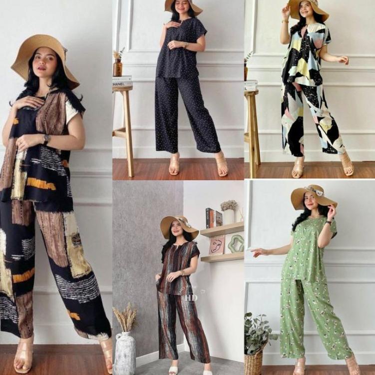 Terbaru SETELAN RAYON BUSUI CELANA PANJANG LENGAN PENDEK ARBANI COLECTION AISHA SET