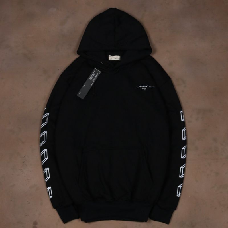 Hoodie Off White Diagonal 3D Fulltag Label Pria Wanita