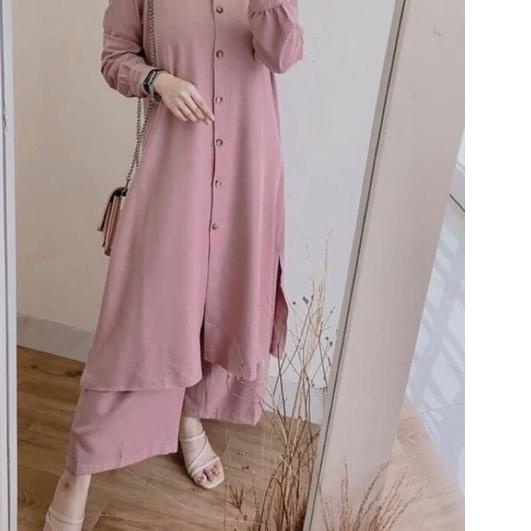 ♥ NEW SETELAN LONG TUNIK POLOS STANDAR DAN JUMBO / SETCEL LONG RAYON VISCOSE HALUS ♨