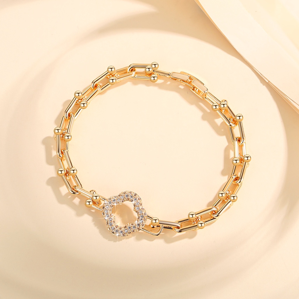 Y941 [COD✔] Gelang Titanium Wanita Diamond Rantai Klip Kertas Terbaru Anti Karat Tdk Luntur Lapis Emas Wanita Perhiasan