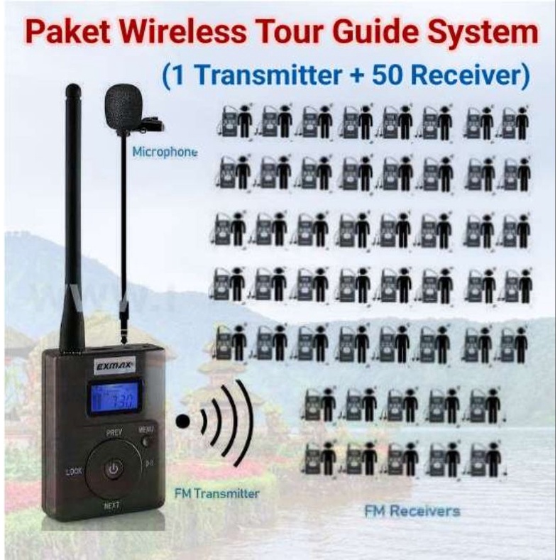 Paket Wireless Tour Guide System (1 Transmitter - 50 Receiver)
