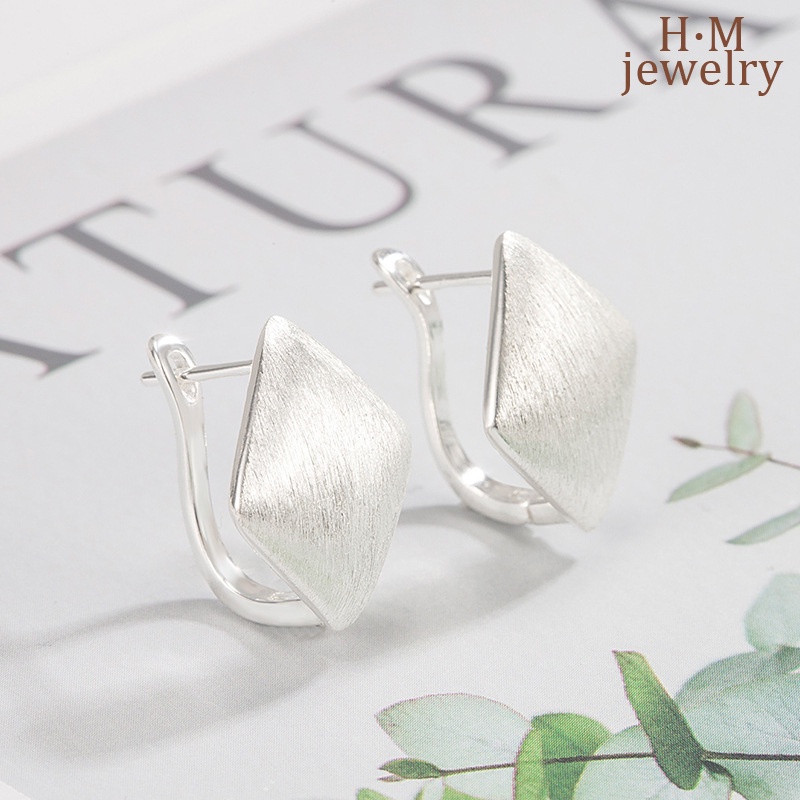 Anting Retro Frosted Brushed Rhombus High Sense Anting Gaya Frosty2023