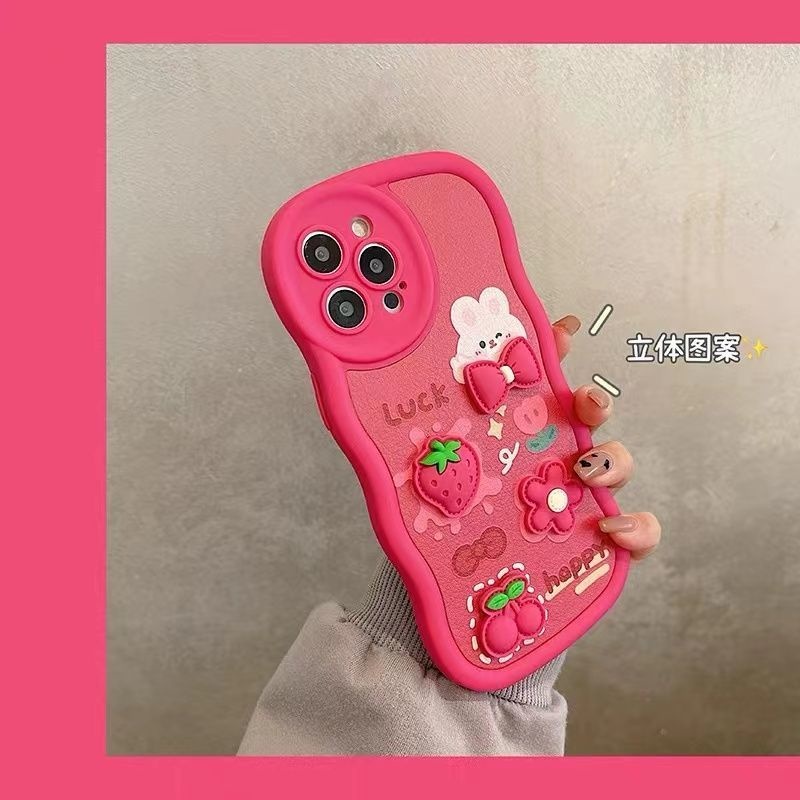 IPHONE Strawberry Rabiit Casing Ponsel Desain Bentuk Gelombang Boneka Kompatibel Dengan Iphone12 13 14 11 Pro Max X Xs Max Xr Rrdft