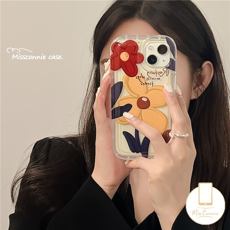 Ins Korea Lukisan Cat Minyak Case Kompatibel Untuk iPhone 7Plus 8Plus 11 13 12 14 Pro Max X XR 6 6s 8 7 Plus XS Max SE 2020 Fashion Bunga Lembut Tpu Shockproof Airbag Phone Cover