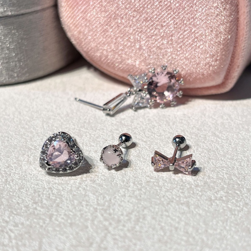 Anting Tusuk Bentuk Tulang Telinga Zircon Bentuk Hati Warna Pink Untuk Wanita