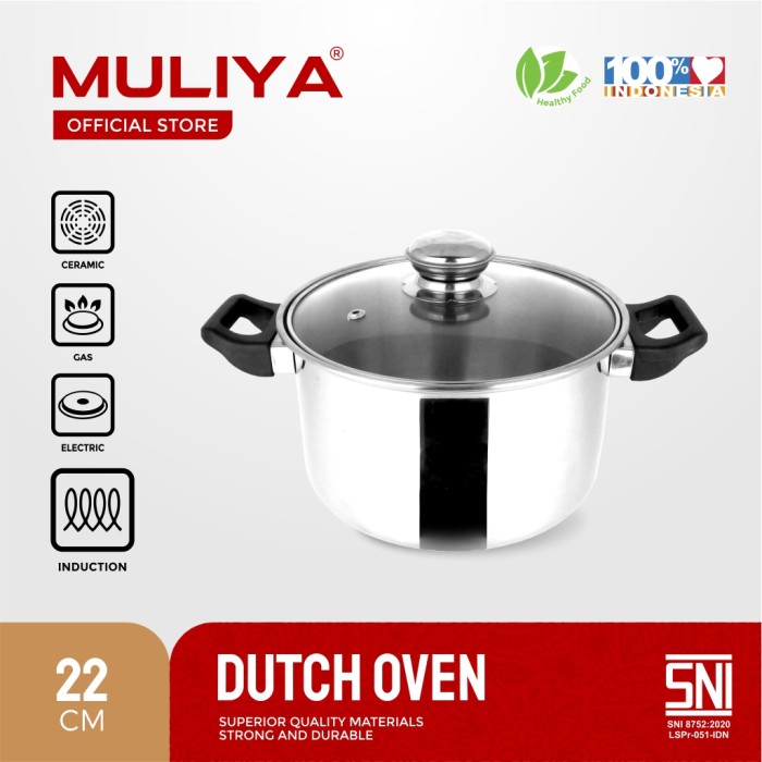 Muliya Dutch Oven Tutup Kaca 22cm