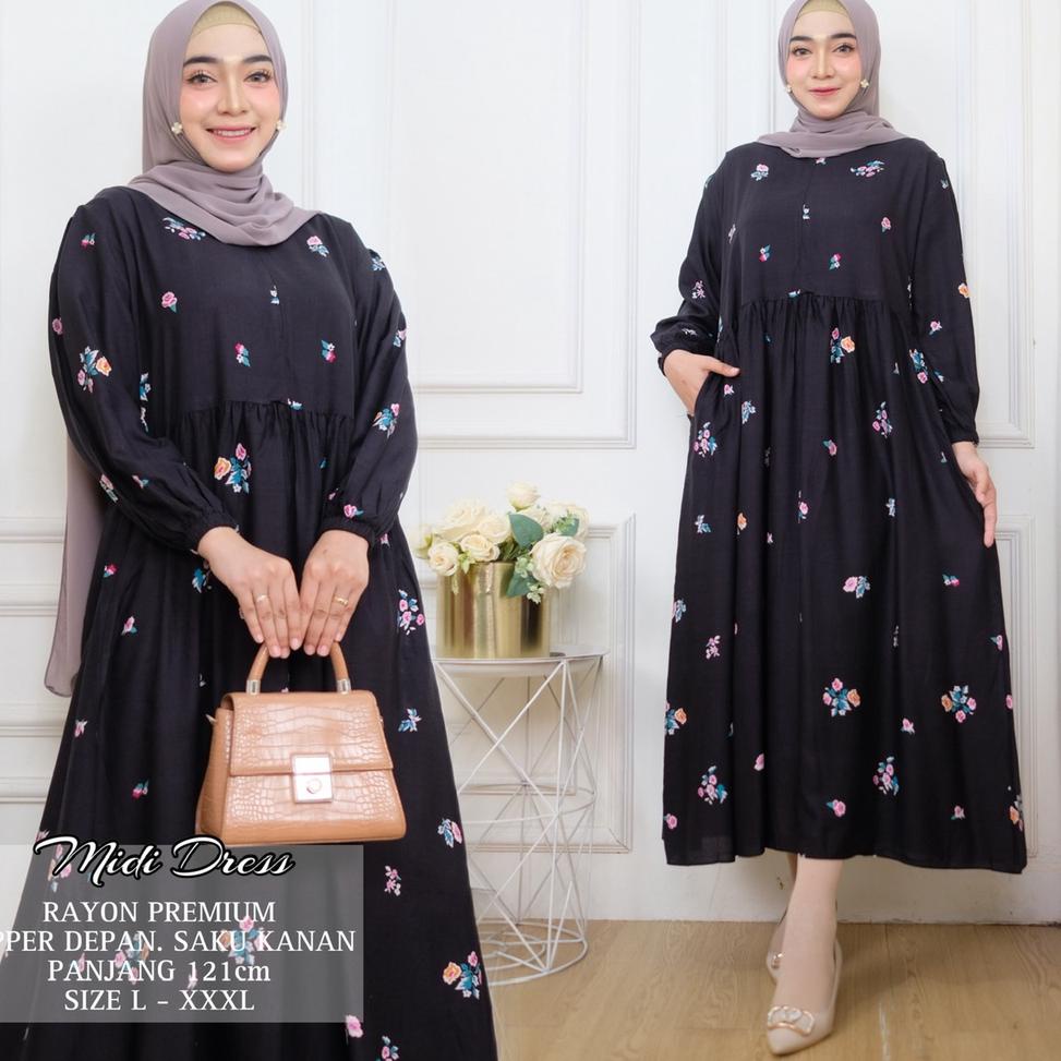 STOK TERBATAS DIANA MIDI DEESS - GAMIS JUMBO XL XXL XXXL 4XL 5XL LD 110 120 130 140 150 - DRESS RAYO
