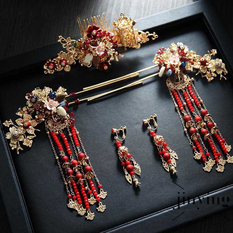 1 Set Aksesoris Jepit Rambut Hanfu Phoenix Coronet Untuk Hiasan Kepala Pengantin