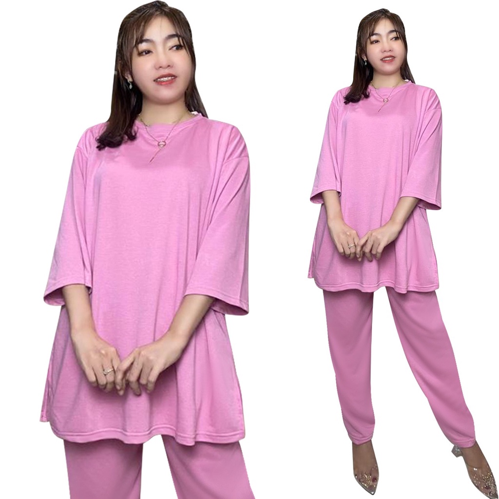 ONESET SETELAN WANITA CELANA ATASAN OVERSIZE BASIC  KAOS JUMBO WANITA HIJAB FRIENDLY