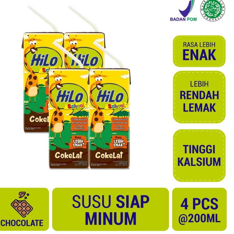 

12.12 SALE 4 Pack - HiLo School Chocolate Ready To Drink RTD 200 ml - Susu Tinggi Kalsium Rendah Lemak !!