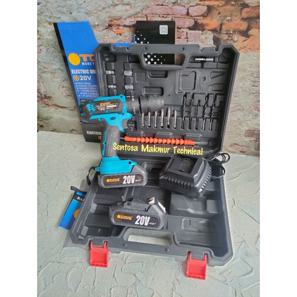 TORA 13 MM SET 20V Bor Beton Cordless Baterai Cas 13mm 20 V