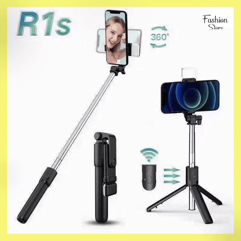 FS-Selfie stick R1S tongsis 4in1 plus Remote Control Bluetooth Tripod Plus Lampu Flash