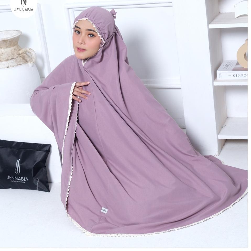 (Bisa Cod) JENNABIA - Mukena Traveling Dewasa Polos Renda Miliki