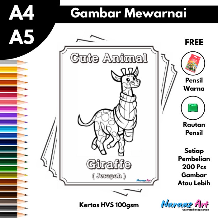 

Gambar Mewarnai Anak TK SD PAUD Seri Hewan Lucu Kertas HVS 100gr Bukan Buku Ukuran A4 A5