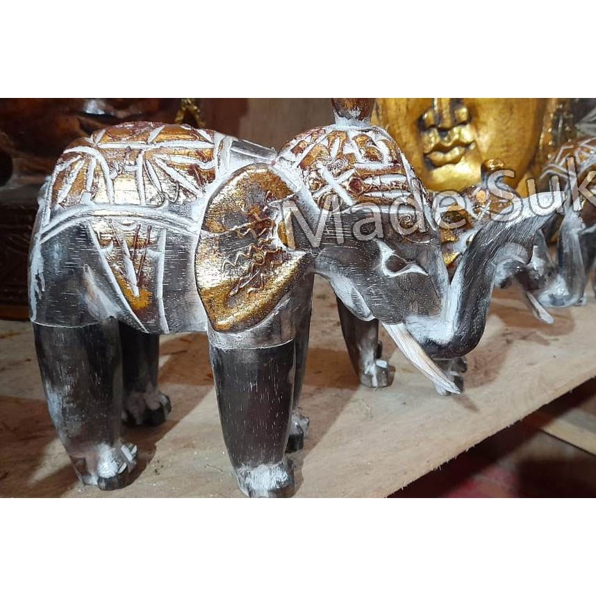 Patung kayu gajah berdiri warna ukiran handmade bali