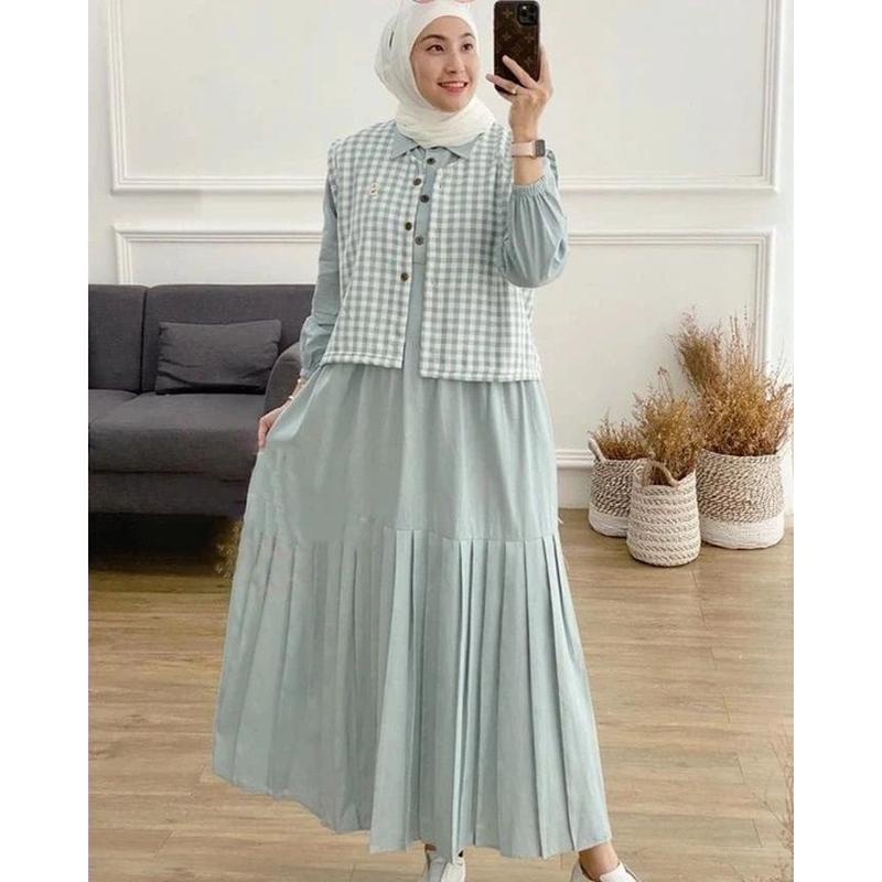 Ayana Korean Dress Gamis Plisket Wolfis Hanami Premium Import Terbaru  Rania Midi Dress / Gamis Wa