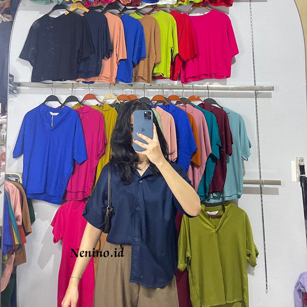 KEMEJA CROP WANITA/KEMEJA PENDEK WANITA/KEMEJA POLOS PENDEK WANITA TERBARU/KEMEJA RAYON