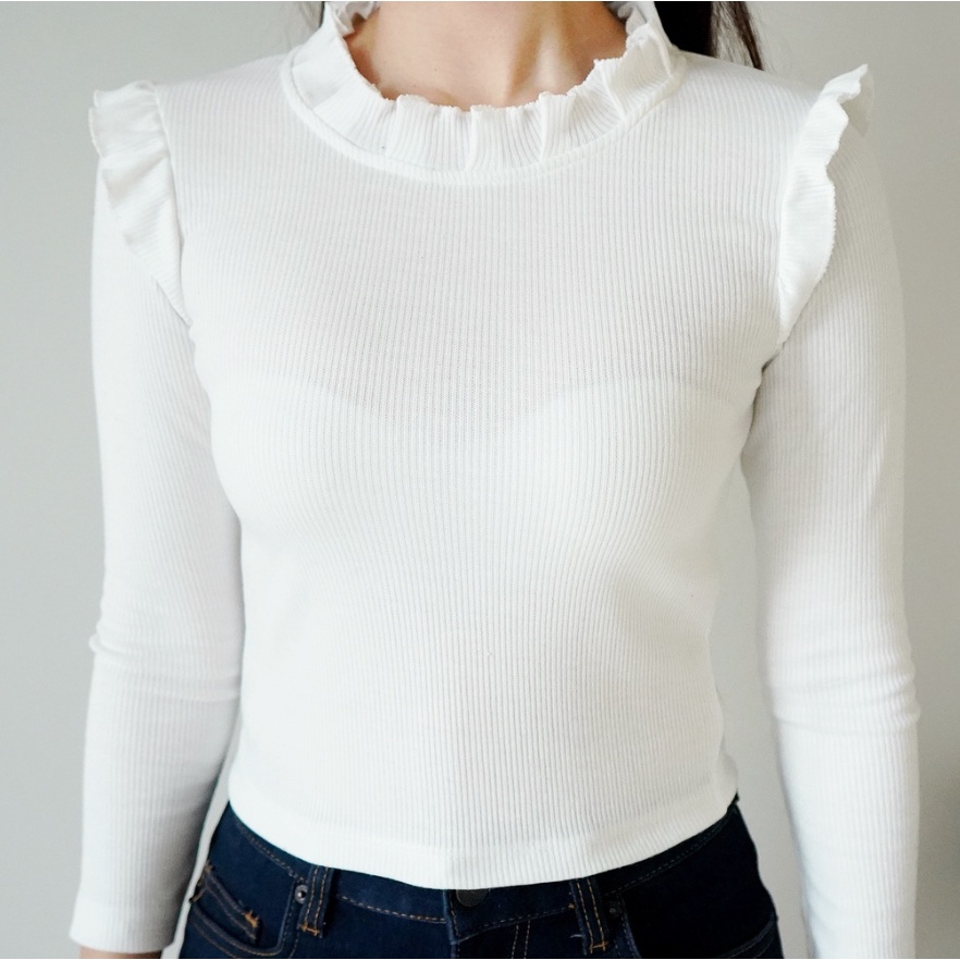 CAVALU Korean Knit Longsleeve Crop Top Rajut Kaos Lengan Panjang Wanita 198