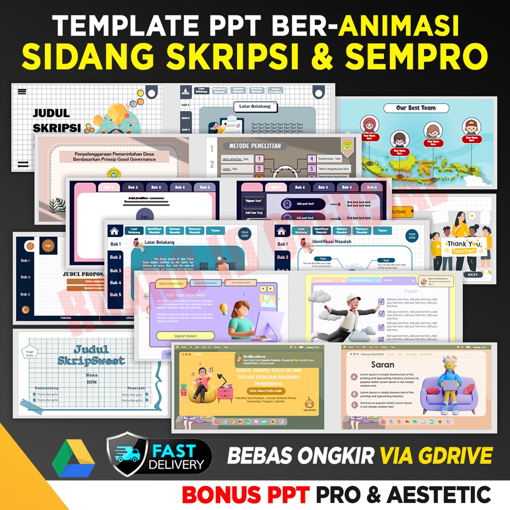 Template Presentasi PPT Sidang Skripsi Sempro Animasi Aesthetic PowerPoint