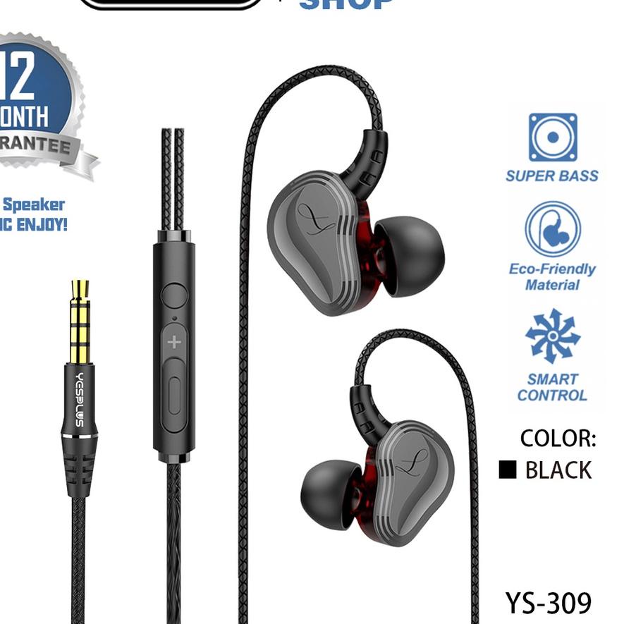 ➪ YESPLUS YS-309 Headset/Handsfree Hifi Sound Wired 4D Earphone+Mic Free Popsocket ♕