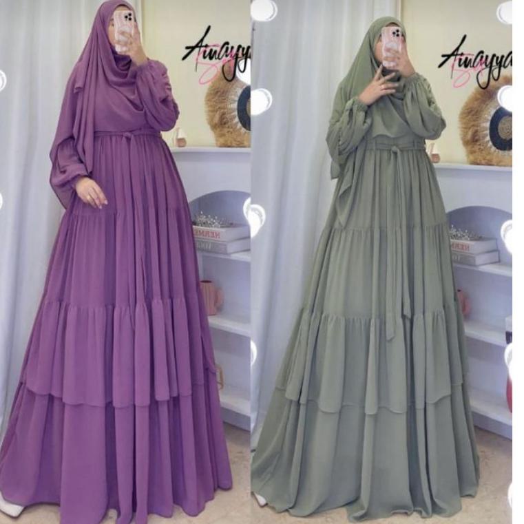 Best Seller GAMIS AINAYYA SET PASHMINA CERUTY BABYDOLL BUSUI FULL FURING FASHION MEWAH DRESS MENYUSU
