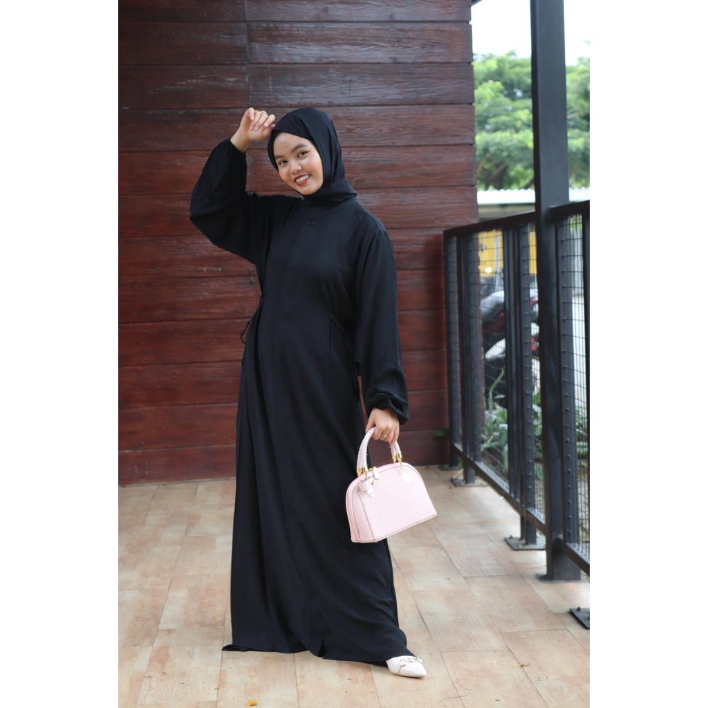 Baju Dress Wanita Dewasa Muslim Busui Lenora Polos Tali Samping Bahan Polo Linen Premium Size M L XL XXL Jumbo / Fashion Wanita Gamis Lebaran Kekinian