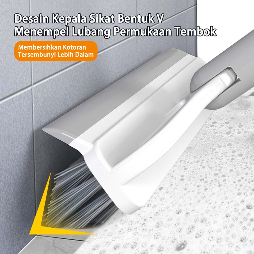 2 in1 Sikat Lantai Wiper Pembersih Lantai Dinding Kamar Mandi Gagang Panjang Portable Sapu Lancip110*23CM