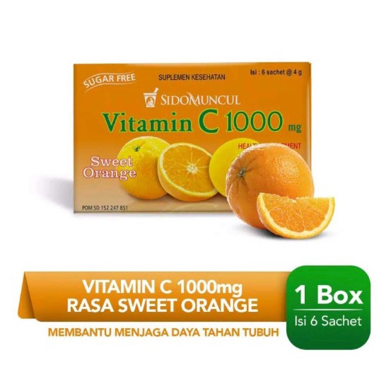 Sidomuncul Vitamin C 1000 Mg Rasa SWEET ORANGE (isi 6 Sachet)