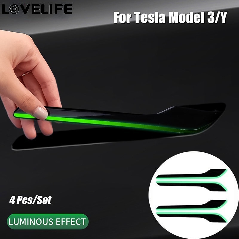 4 Pcs / set Model 3 Y Luminous Door Handle Fluorescent Door Handle Sticker External Accessories Night Light Door Handle Protector Luminous Car Sticker