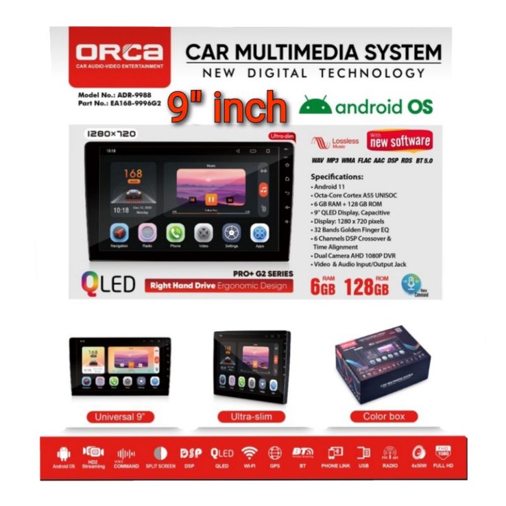 Head Unit Android ORCA PRO+ QLED RUSH TERIOS ANDROID 9 inch ORCA ADR 9988 PRO+ G2 QLED Ram 6GB Rom 128GB RUSH 2011 - 2017