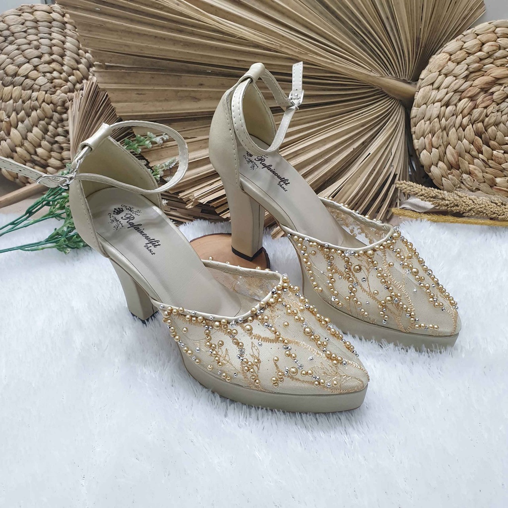 Sepatu wedding pesta cantik Intan gold 10cm tahu