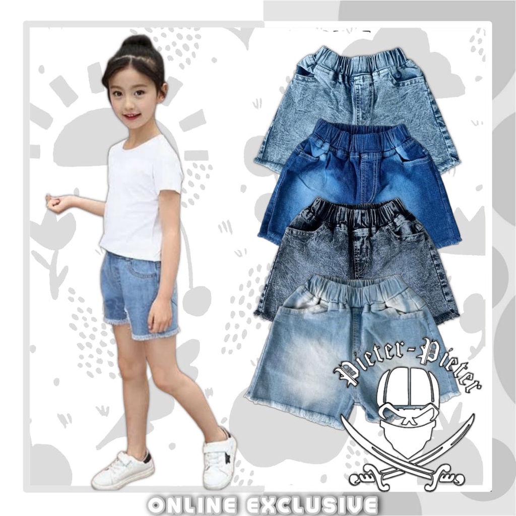 Celana hotpant jeans anak cewek model rawis bahan sofjeans mulur elastis