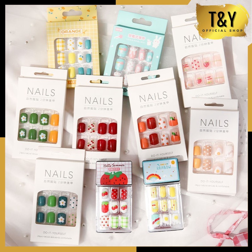 T&amp;Y Kuku Palsu Motif Kartun 24Pcs Fake Nail Karakter Manicure Nail Stickers Wedding Pengantin Fake Nails Murah Import