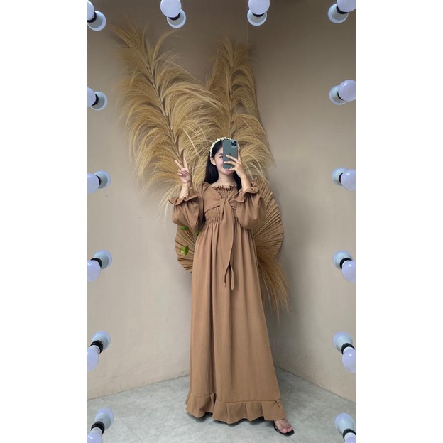 Long Dress Smocked CICILIA Casual Bahan Premium Crinkle AirFlow