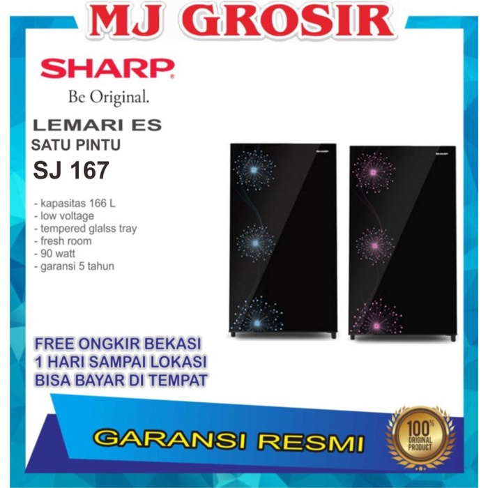 KULKAS SHARP SJ-X 167 MG LEMARI ES 1 PINTU SJX167MG SHINE MAGNEGLASS ORIGINAL