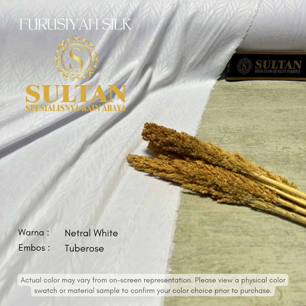 50CM EMBOS TUBEROSE FURUSIYAH SILK NETRAL WHITE ( PUTIH BERSIH) KAIN ABAYA SULTAN (MEREK LAMA: FURSA